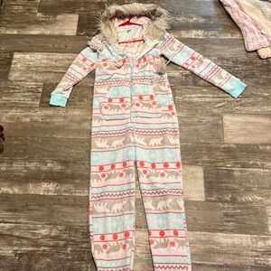 Holiday Time Fuzzy Hooded Onesie with Polar Bear Design